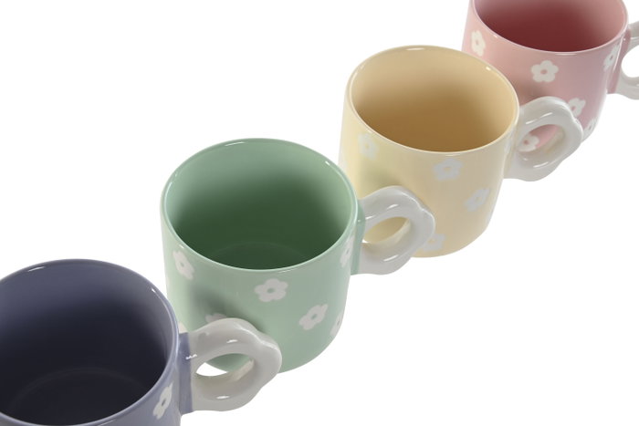 DKD Home Decor Juego de Tazas Margarita de Porcelana, 325ml, Surtido de Colores