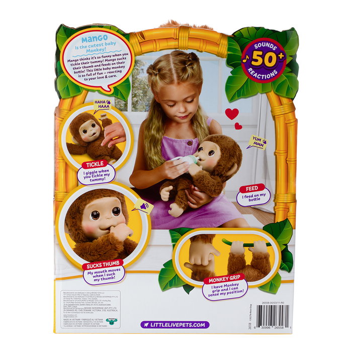 Moose Little Live Pets My Baby Monkey 26558 Juguete Bebé Mono Interactivo con Más de 50 Reacciones y Sonidos Moose Little Live Pets My Baby Monkey 26558 Juguete Bebé Mono Interactivo con Más de 50 Reacciones y Sonidos