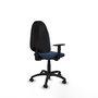 Silla de oficina Algarra con mecanismo Contacto permanente básico tapizada con Similpiel color Azul marino. Equipada con Base poliamida negra, Brazos 1D y Ruedas de parqué