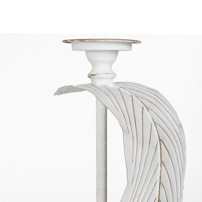 Portavelas Hoja Blanco Metal Decoración 23,50 X 22,50 X 118 Portavelas Hoja Blanco Metal Decoración 23,50 X 22,50 X 118