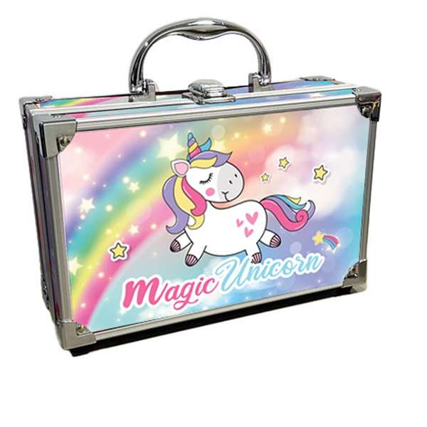 Maletín de maquillaje magic unicornio con maquillaje, brochas, pegatinas y espejo 25x18x9 cm