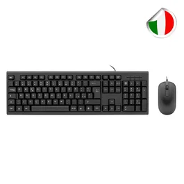 Coolbox COO-KTR-02UIT Kit Teclado y Ratón USB Italiano 105 Teclas QWERTY - Teclado de Membrana Resistente a Salpicaduras con Ratón Óptico 1000 DPI, Negro