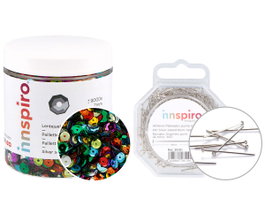 Innspiro Set de Lentejuelas Plateadas 120g y 500 Alfileres Punta Roma