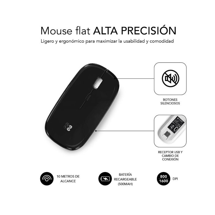Subblim Dual Flat Mouse Negro Recargable
