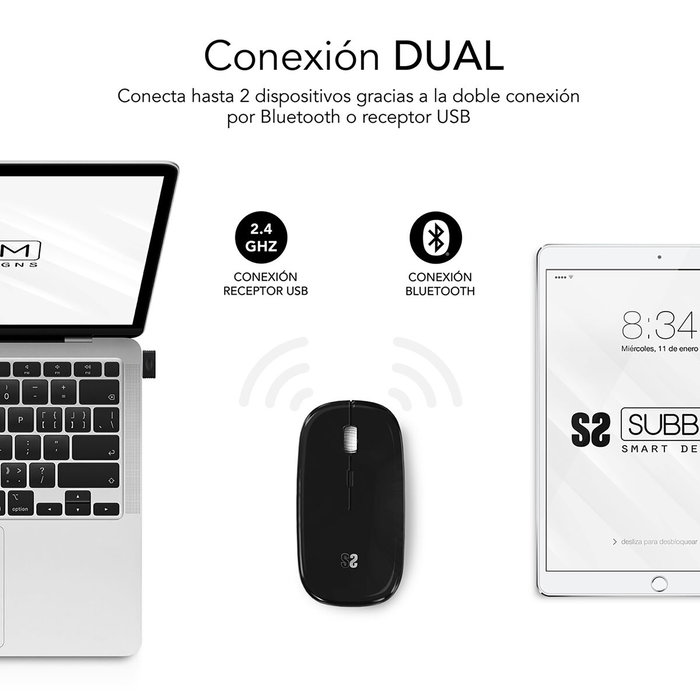 Subblim Dual Flat Mouse Negro Recargable