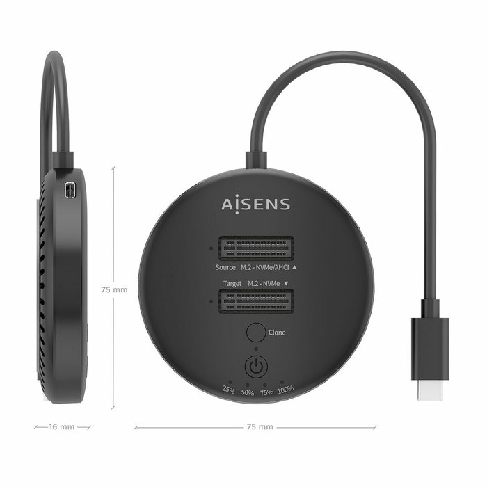 Aisens Estación de Docking Doble Bahía NVMe USB 3.2 Gen2x2 ASDS-2M2N05-BK Negro