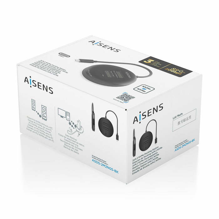 Aisens Estación de Docking Doble Bahía NVMe USB 3.2 Gen2x2 ASDS-2M2N05-BK Negro