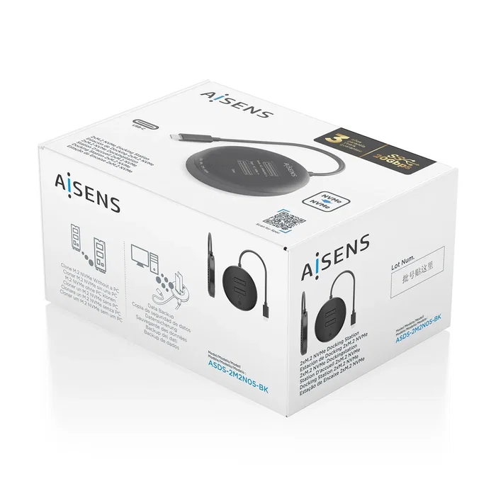 AISENS Estación de Docking Doble Bahía NVMe USB 3.2 Gen 2x2 ASDS-2M2N05-BK Negro