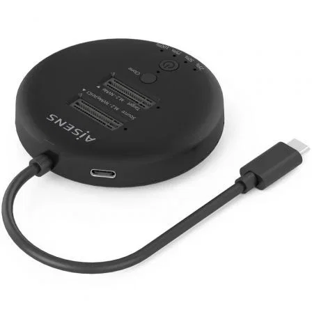 Aisens Estación Docking Doble Bahía M.2 NVMe a USB 3.2 Gen2x2 para Clonar Discos, Hasta 20 Gbps, Color Negro - ASDS-2M2N05-BK