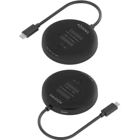 Aisens Estación Docking Doble Bahía M.2 NVMe a USB 3.2 Gen2x2 para Clonar Discos, Hasta 20 Gbps, Color Negro - ASDS-2M2N05-BK