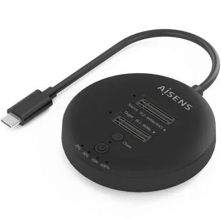 Aisens Estación Docking Doble Bahía M.2 NVMe a USB 3.2 Gen2x2 para Clonar Discos, Hasta 20 Gbps, Color Negro - ASDS-2M2N05-BK