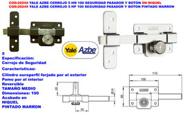 Yale AZBE HN 100 Cerrojo de sobreponer con pasador europeo y botón
