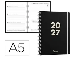 Liderpapel Agenda de oficina 2027 espiral basic semana vista A5 bilingüe negro