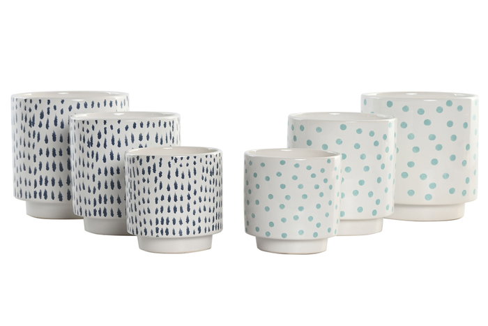 DKD Home Decor Set de 3 Maceteros de Cerámica con Pinceladas