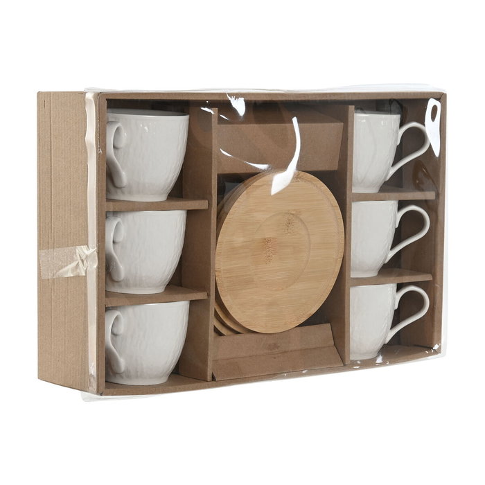 DKD Home Decor Set de Café de 6 Piezas de Porcelana y Bambú Blanco DKD Home Decor Set de Café de 6 Piezas de Porcelana y Bambú Blanco