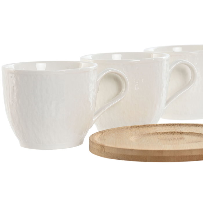 DKD Home Decor Set de Café de 6 Piezas de Porcelana y Bambú Blanco DKD Home Decor Set de Café de 6 Piezas de Porcelana y Bambú Blanco