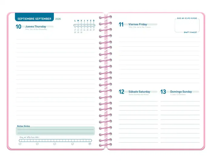 Liderpapel Agenda Escolar Classic 26-27, Espiral, Día Página, Tamaño A5, Papel FSC 70g, Interior Bilingüe, Rosa