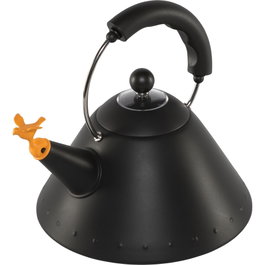 Alessi Wasserkessel 9093 BB Black Tetera de Acero Inoxidable con Silbato de Pájaro Naranja