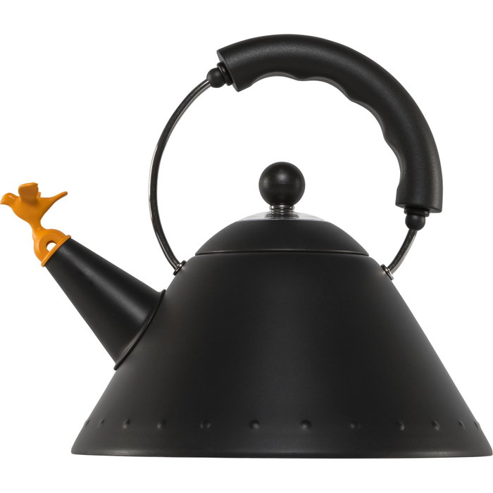 Alessi Wasserkessel 9093 BB Black Tetera de Acero Inoxidable con Silbato de Pájaro Naranja