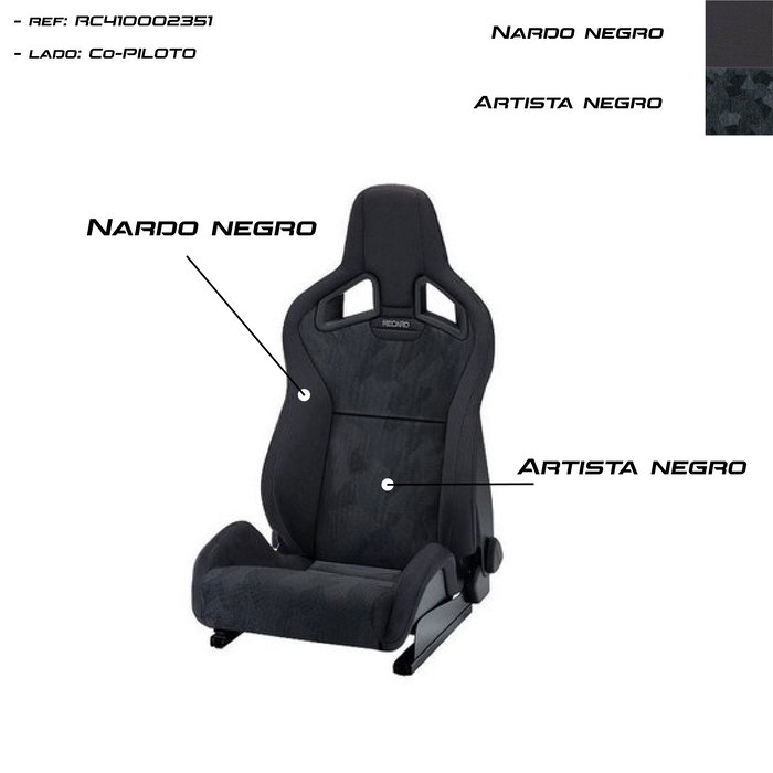 Recaro RC410002351 Asiento Deportivo Sportster CS Artista Negro/Nardo, Lado Copiloto, Respaldo Abatible, Homologado