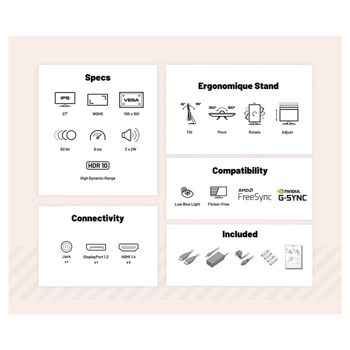 JapanNext JN-27IPS4FLWQHDR-HSP Monitor Gaming 68.6cm (27") WQHD IPS 2560x1440 1ms HDR400 95% DCI-P3 FreeSync 178º Negro