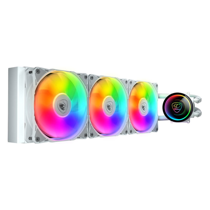 Cougar CGR-PSDELRGB-W-360 Poseidon Elite 360 Refrigeración Líquida CPU AIO ARGB, 3 Ventiladores de 12 cm, 2200 RPM, Blanco