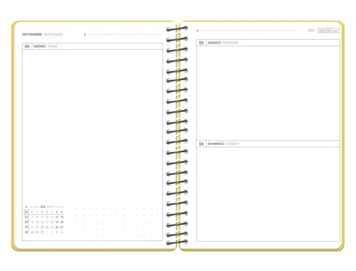 Antartik Agenda Escolar 26-27 Espiral Dia Página A5+ Amarillo Papel FSC 80g Bilingüe con Gomilla