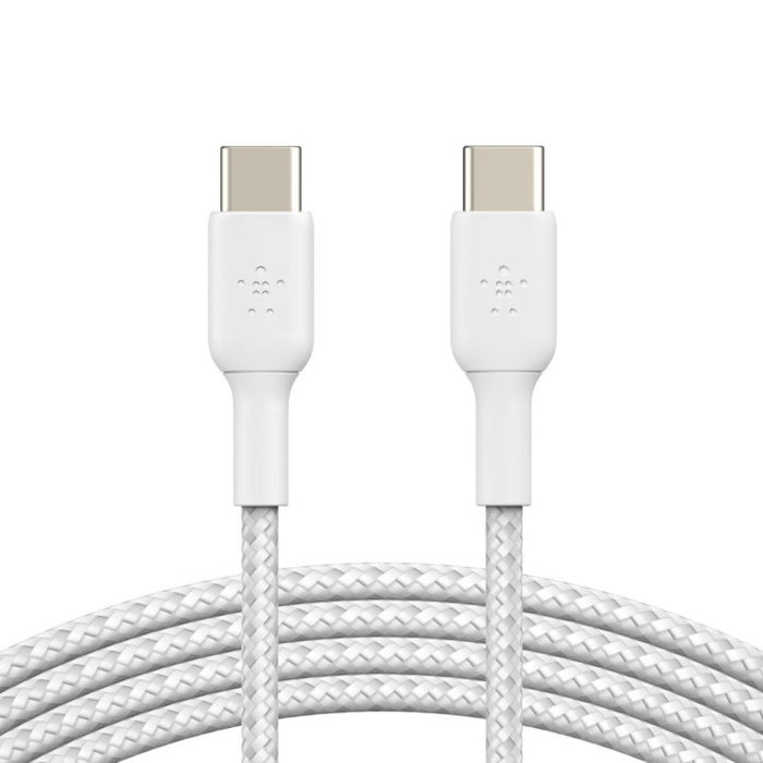 Belkin Cable CAB004BT1MWH USB-C a USB-C 1m Trenzado Blanco Certificado USB-IF - Boost Charge