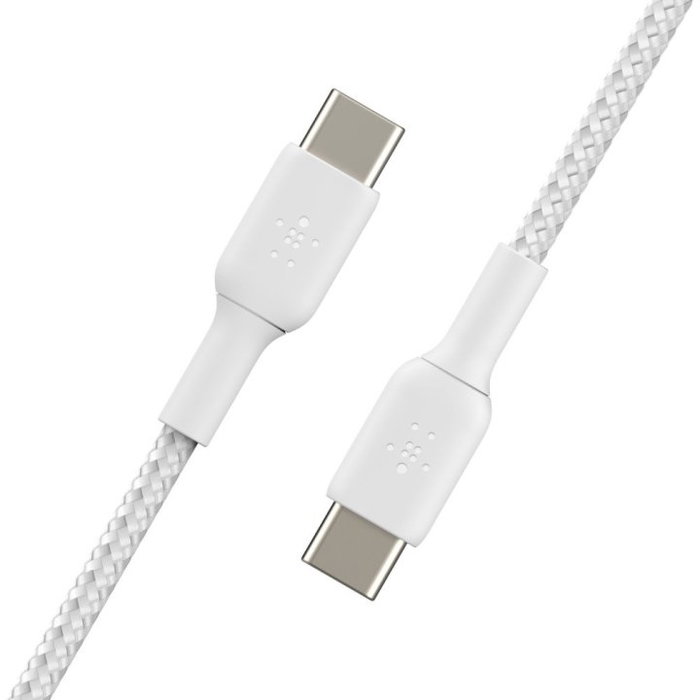 Belkin Cable CAB004BT1MWH USB-C a USB-C 1m Trenzado Blanco Certificado USB-IF - Boost Charge