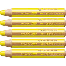 Stabilo Lápices De Colores Woody 3 En 1 Amarillo Estuche 5 Unidades