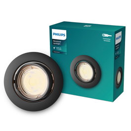 Philips Peridot GU10 - Foco Empotrable LED Basculante Redondo de Metal, Negro, ⌀9 cm