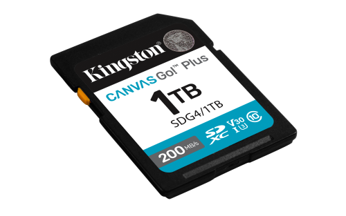 Kingston SDG4/1TB Tarjeta SDXC Canvas Go Plus 1TB, 200MB/s Lectura, V30, U3, para 4K UHD, DSLR y Cámaras sin Espejo