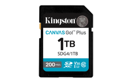 Kingston SDG4/1TB Tarjeta SDXC Canvas Go Plus 1TB, 200MB/s Lectura, V30, U3, para 4K UHD, DSLR y Cámaras sin Espejo