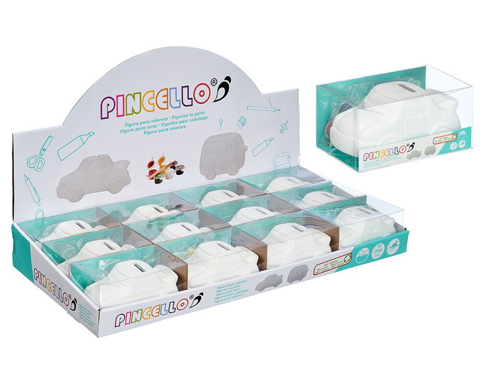 Pincello Hucha para Pintar Coche 6 Colores y Pincel 14x7x7 cm (Set de 24)