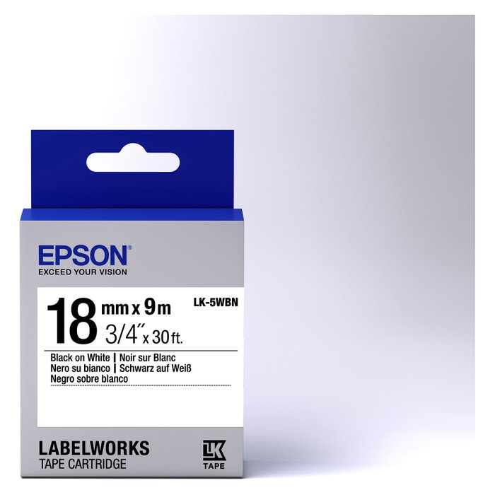 Epson LabelWorks LK-5WBN Cinta de Etiquetas Negro sobre Blanco 1,8 cm x 9 m