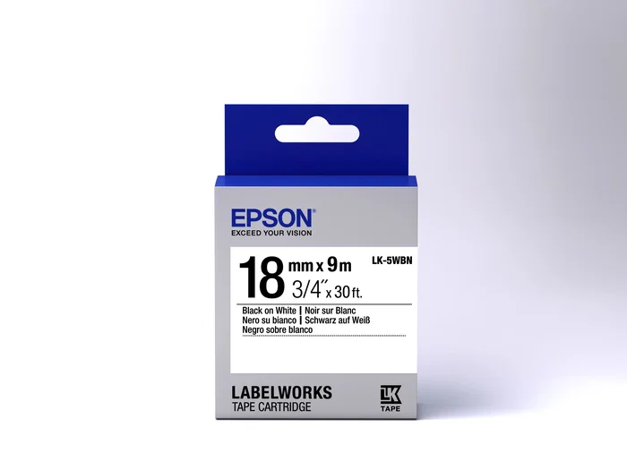 Epson LabelWorks LK-5WBN Cinta de Etiquetas Negro sobre Blanco 1,8 cm x 9 m
