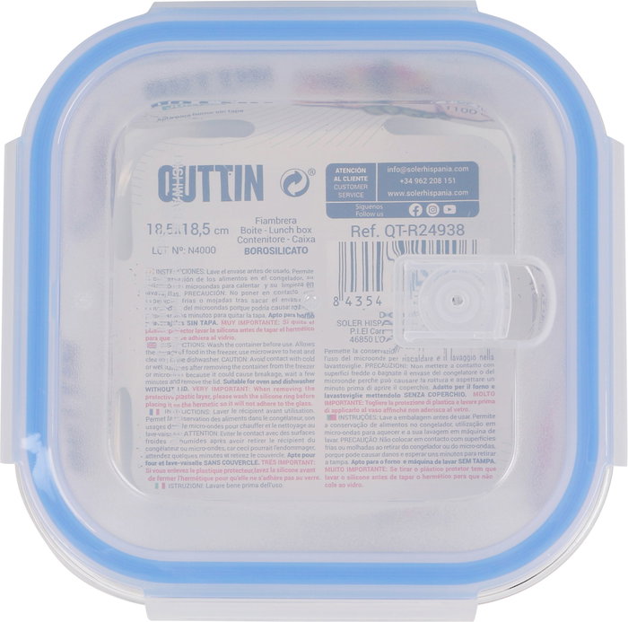 Quttin Fiambrera Cuadrada Hermética 1.1 L (Pack de 6 Unidades)