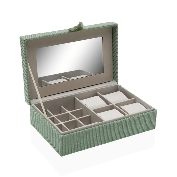 Caja-Joyero Versa Verde Poliéster Cartón Espejo 16 x 7,8 x 25 cm Caja-Joyero Versa Verde Poliéster Cartón Espejo 16 x 7,8 x 25 cm