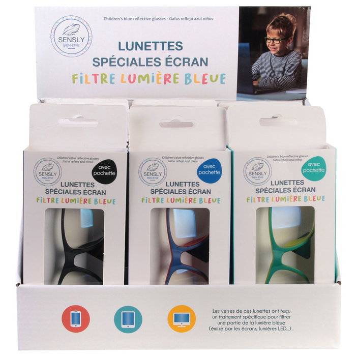 Sensly Gafas Anti-Luz Azul Niños | Filtrado Luz Azul Pantallas | Monturas Colores Surtidos con Funda | Graduaciones 2.5, 3, 3.5