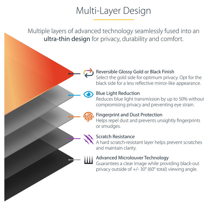 StarTech Filtro de Privacidad Dorado para Monitor 24 Pulgadas 16:9 Reversible Brillante Reduce Luz Azul