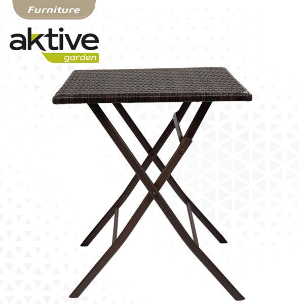 Aktive Conjunto Mesa Cuadrada Plegable 60x72 cm y 2 Sillas Ratán 44x83.5 cm Acero