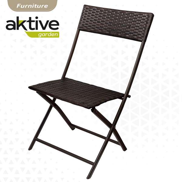 Aktive Conjunto Mesa Cuadrada Plegable 60x72 cm y 2 Sillas Ratán 44x83.5 cm Acero