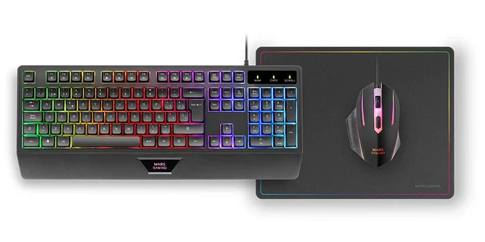 Mars Gaming MCP124 Pack Gaming: Teclado H-Mech, Ratón Óptico y Alfombrilla Negro