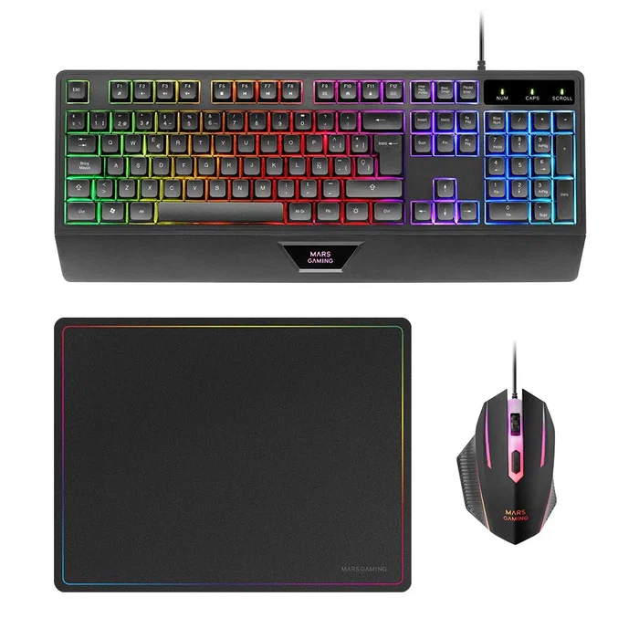 Mars Gaming MCP124 Pack Gaming: Teclado H-Mech, Ratón Óptico y Alfombrilla Negro