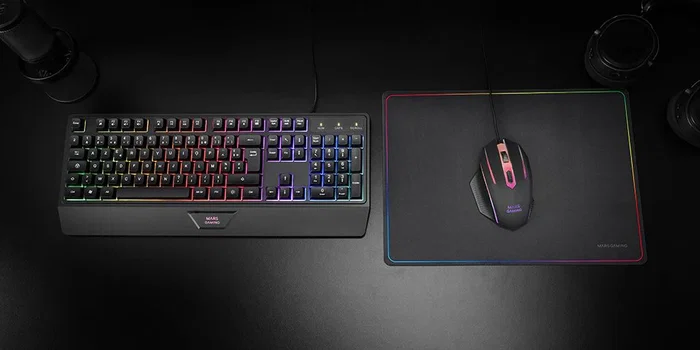 Mars Gaming MCP124 Pack Gaming: Teclado H-Mech, Ratón Óptico y Alfombrilla Negro