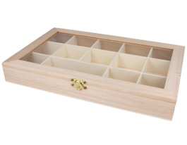 Innspiro Caja vitrina expositor madera de balsa 30x19x4cm con 14 compartimientos