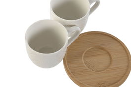 DKD Home Decor Set de 6 Tazas de Porcelana y Bambú Blancas 90ml 5.8 x 6 x 8.4 cm