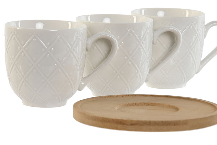 DKD Home Decor Set de Café de 6 Piezas de Porcelana y Bambú Blanco 90ml