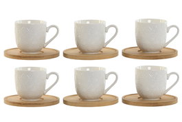 DKD Home Decor Set de Café de 6 Piezas de Porcelana y Bambú Blanco 90ml