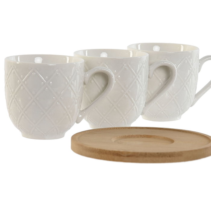 DKD Home Decor Set de Café de 6 Piezas de Porcelana y Bambú Blanco 90ml DKD Home Decor Set de Café de 6 Piezas de Porcelana y Bambú Blanco 90ml